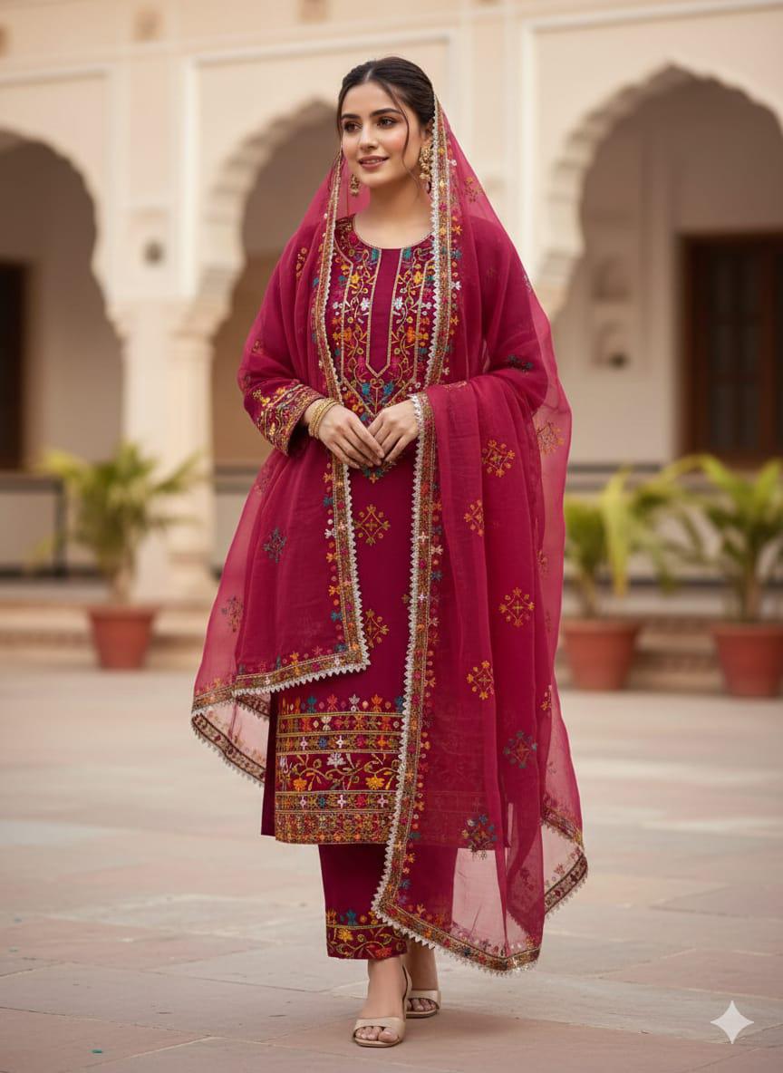 Burgundy Embroidered Suit - 2026 Collection