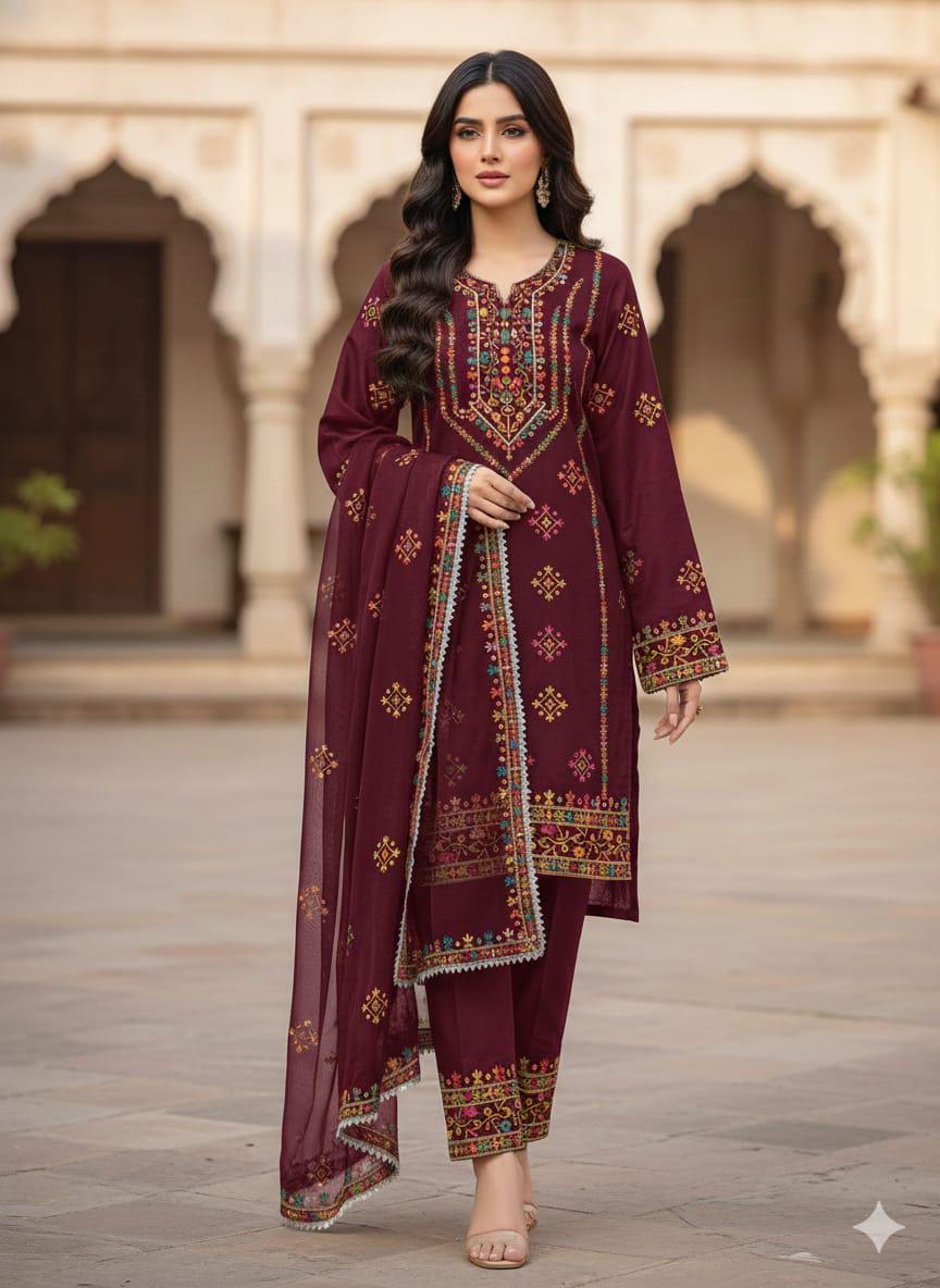 Maroon Embroidered Suit - 2026 Collection