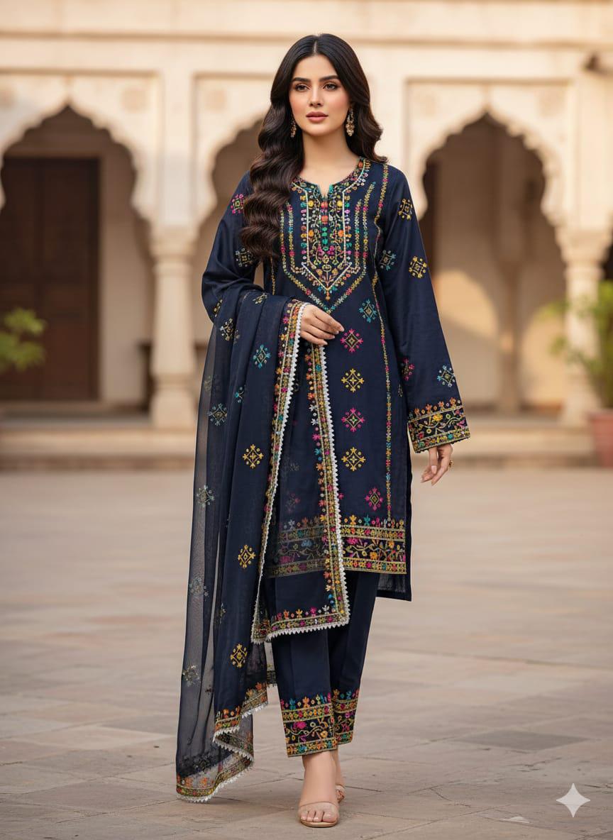 Navy Blue Embroidered Suit - 2026 Collection