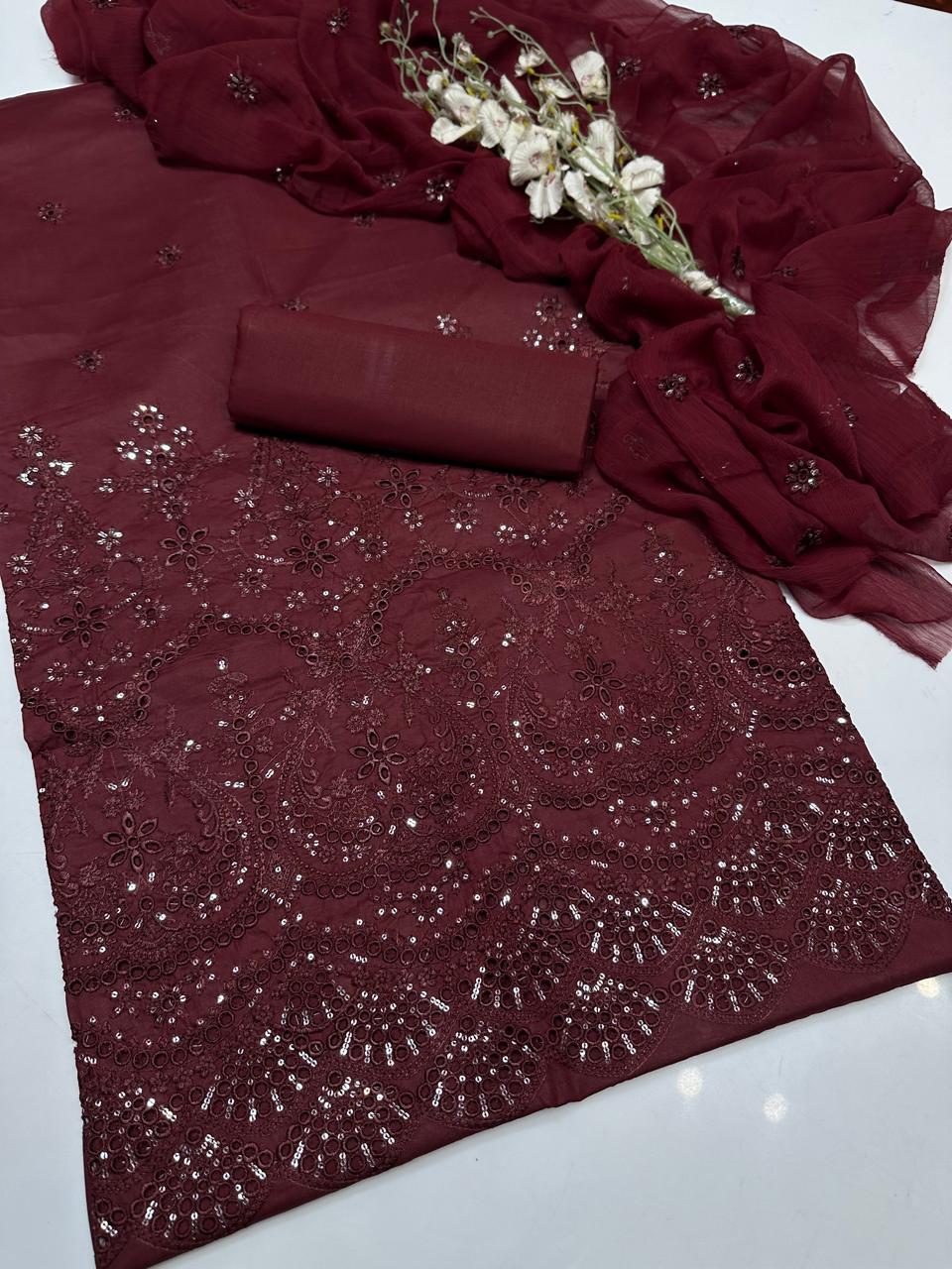 Maroon Embroidered Suit - 2026 Collection