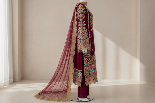 Burgundy Embroidered Suit - 2026 Collection